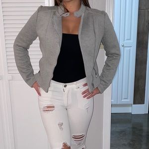 Thick grey coat with silver hardware